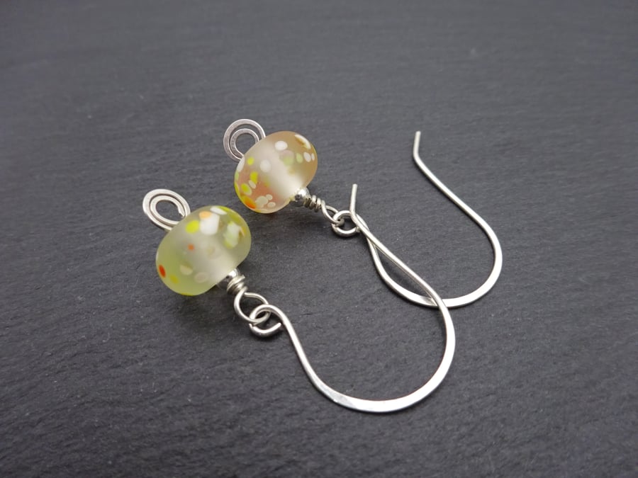 sterling silver earrings, yellow lampwork glass jewellery