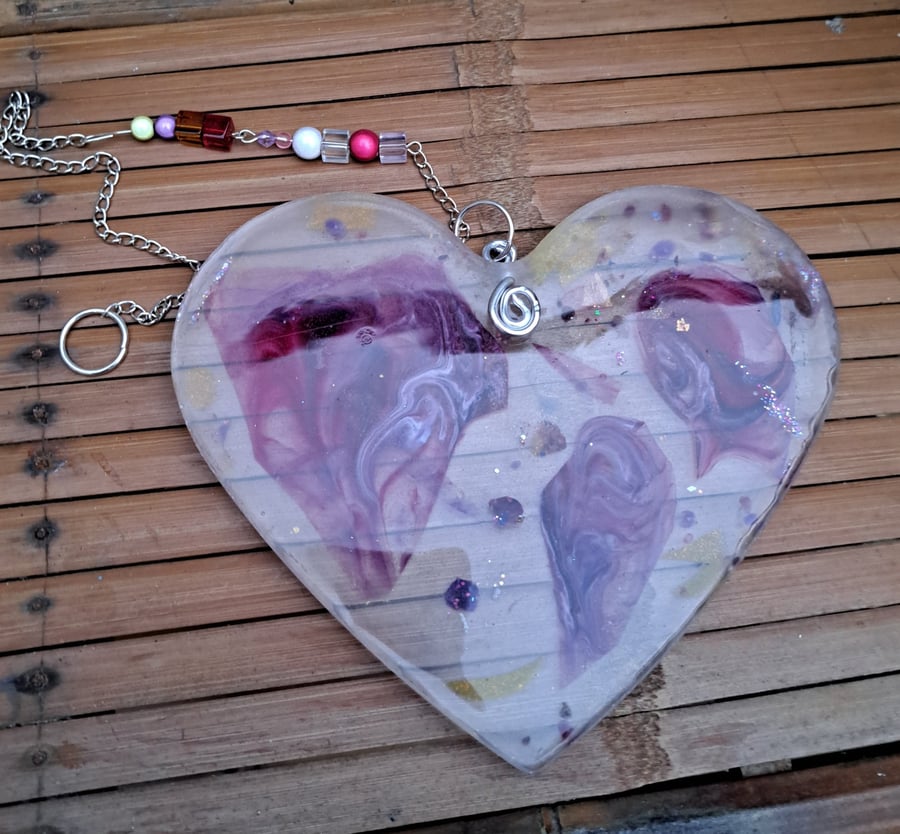 Unusual hanging rose resin heart