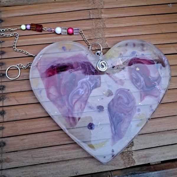 Unusual hanging rose resin heart