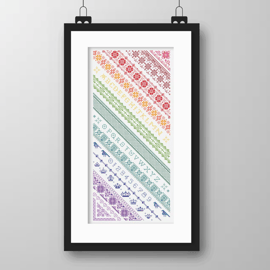 002 Twisted Diagonal Rainbow Band Alphabet Sampler on White - CS Pattern