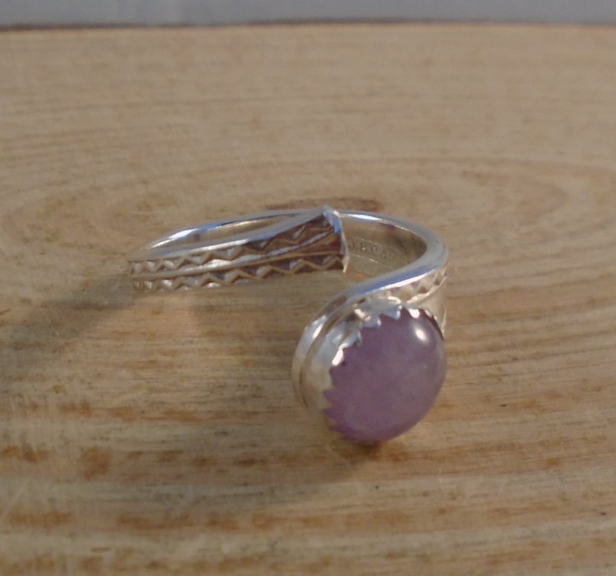 Upcycled Sterling Silver Lavender Amethyst Zig Zag Spoon Handle Ring