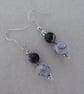 Earrings Pearl Marbled Black Diamante detail Dangle drop 4.5cm - Image 2