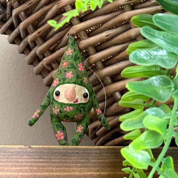 Floral Gnome Miniature Spun Cotton Art Doll