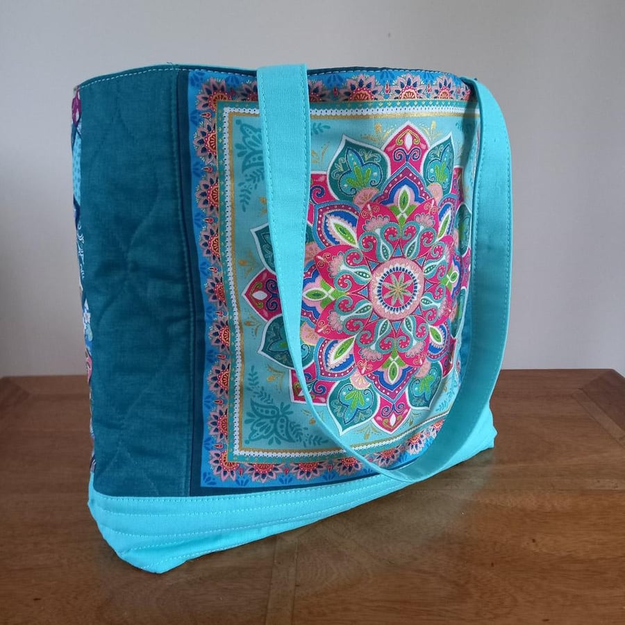Turquoise and Pink Mandala Tote Bag