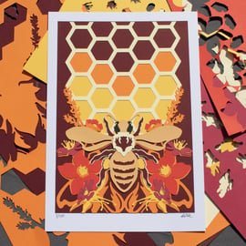 Honey Bee Papercut Art A4. Handmade & Signed Limited Edition