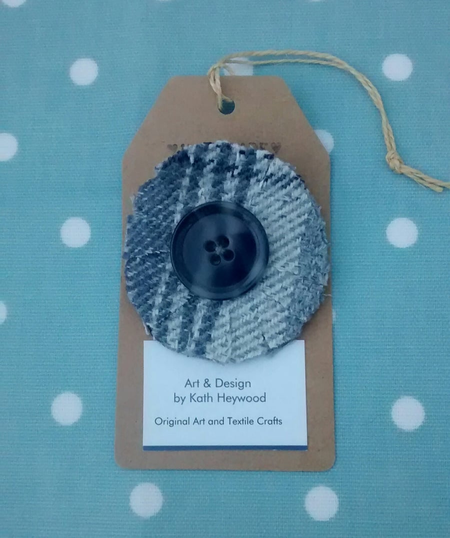 Grey Tartan Brooch, Free Postage