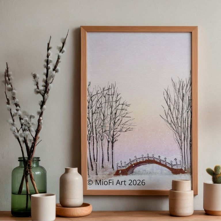 A frozen bridge, Mixed-Media Print, A6 (other size available)