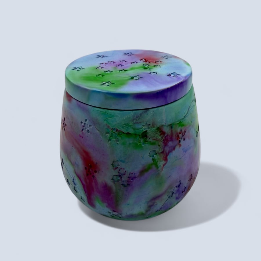 Purple, Green and Blue Marbled Jewellery Box – Handmade Trinket Pot with Lid