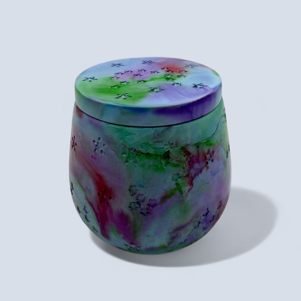 Purple, Green and Blue Marbled Jewellery Box – Handmade Trinket Pot with Lid