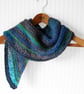 Colourful Crescent Scarf in Shades of Blue, Green and Grey