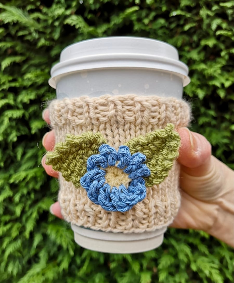 Floral Cup Sleeve, Takeaway Coffee Sleeve With Crochet Flower