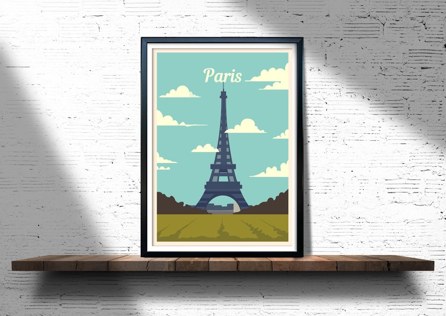 Paris retro travel poster, Paris city print, France travel poster