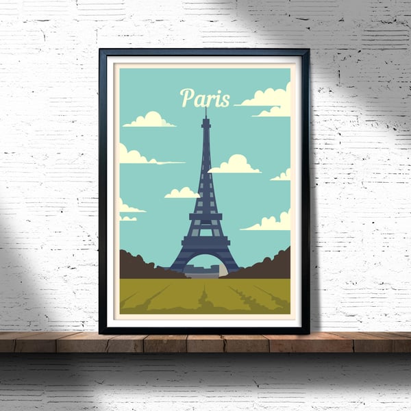 Paris retro travel poster, Paris city print, France travel poster