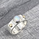 Opal Chunky Silver Ring, medieval style ring, unisex ring