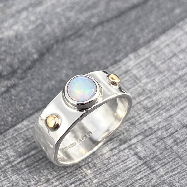 Opal Chunky Silver Ring, medieval style ring, unisex ring
