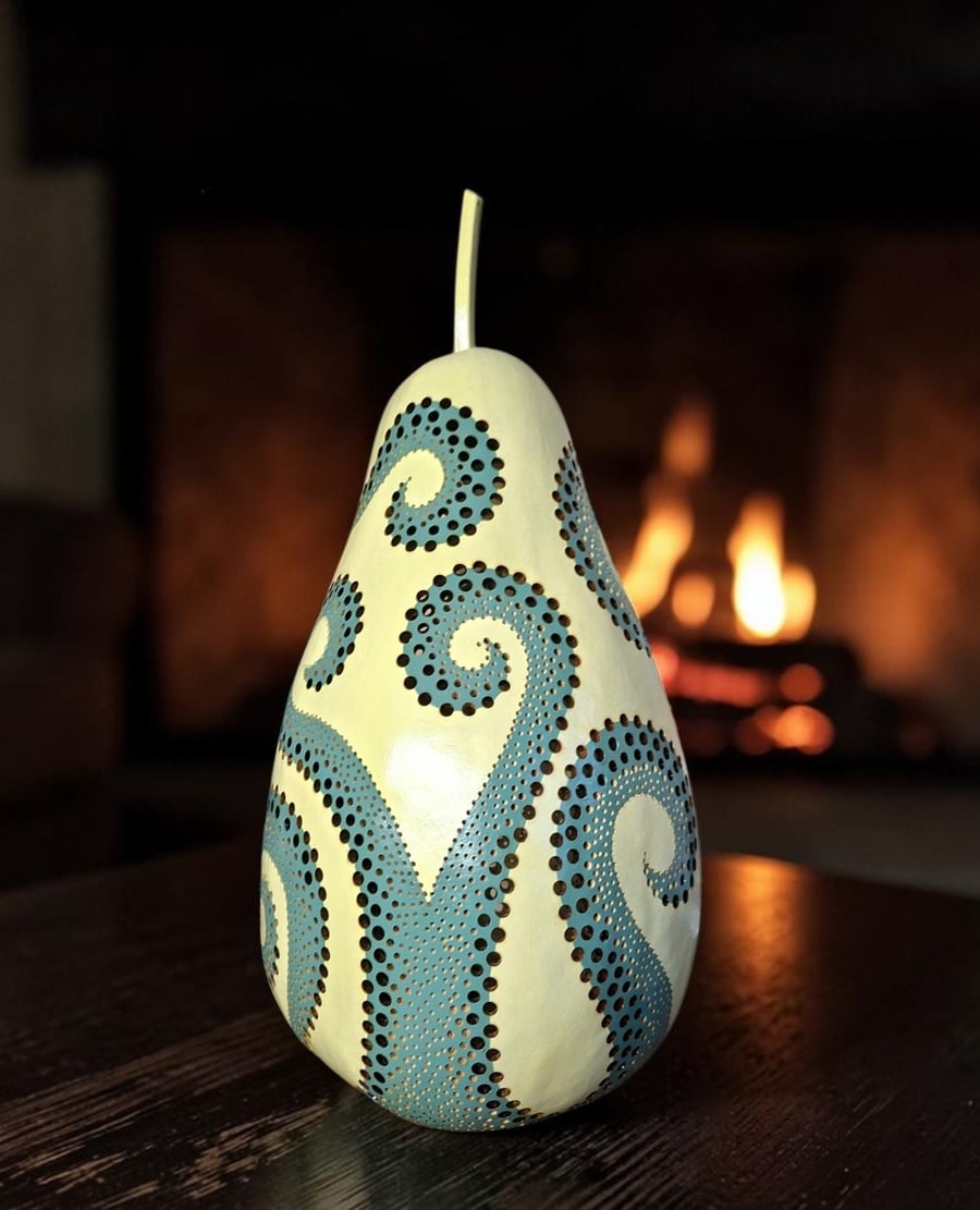 Sage Green & Custard Yellow Swirls Gourd Lamp