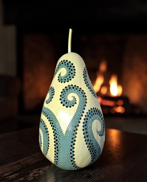 Sage Green & Custard Yellow Swirls Gourd Lamp