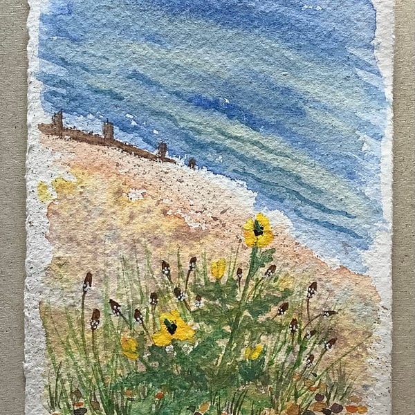 Yellow poppy on beach painting 