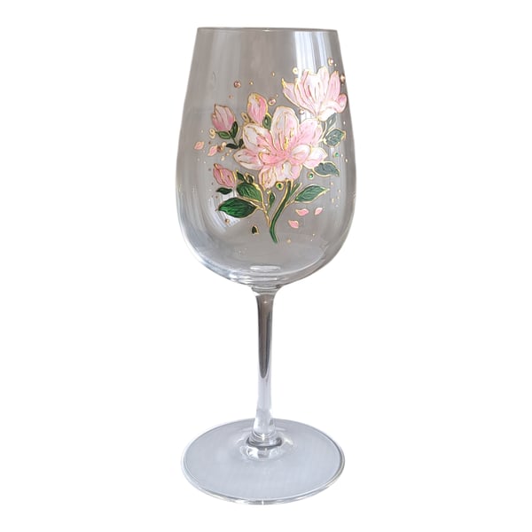 Personalised hand-painted wine glass – floral design gift
