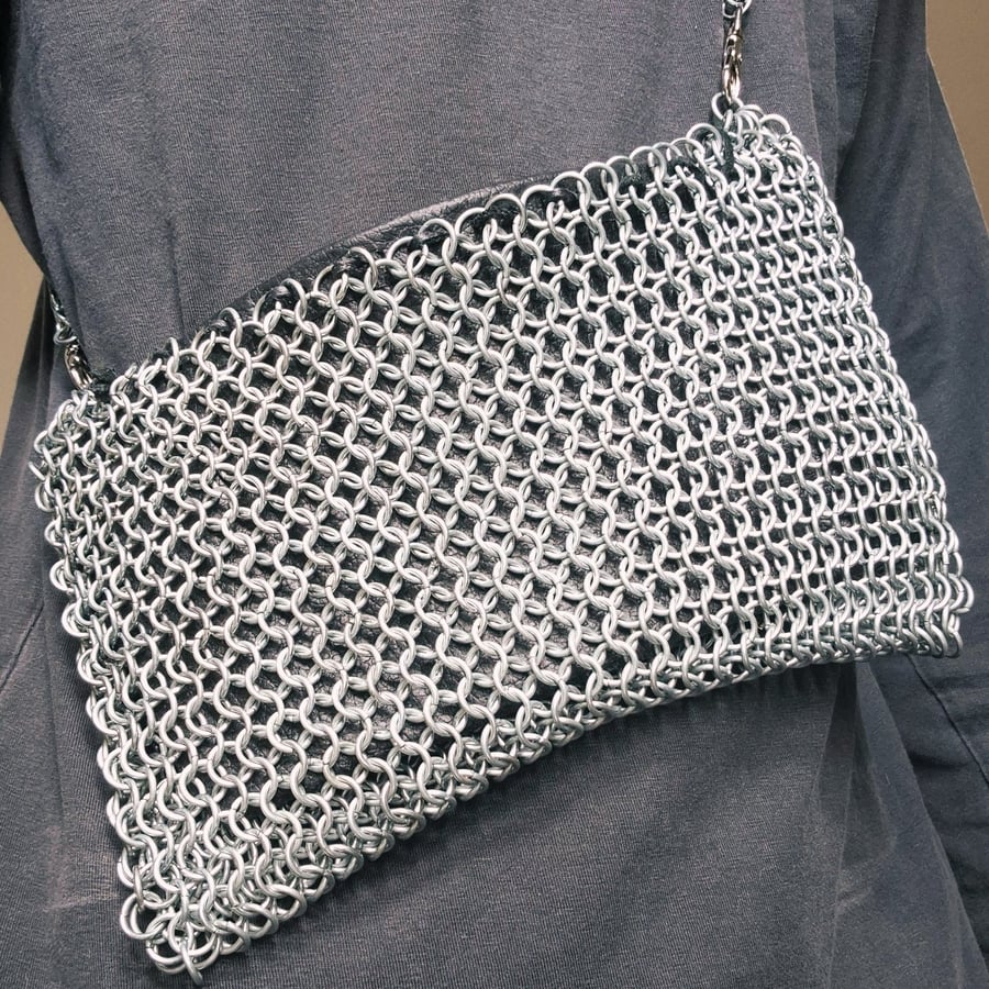 Chainmaille Handbag - Black Leather Lined