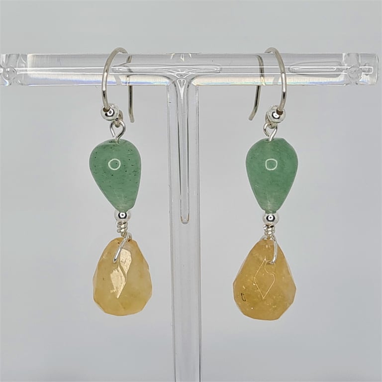 Handmade Sterling Silver Aventurine Citrine Dangle Earrings