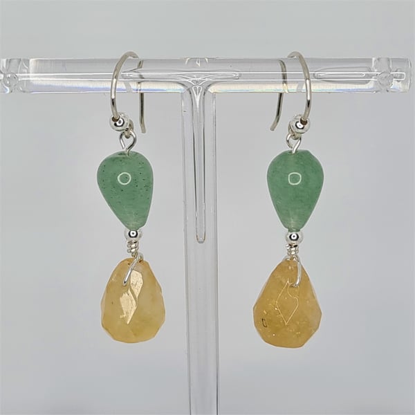 Handmade Sterling Silver Aventurine Citrine Dangle Earrings