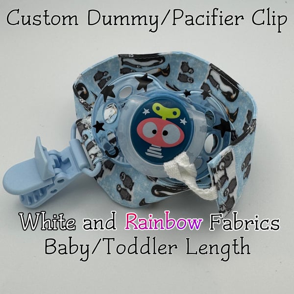 Custom (White and Rainbow) SHORT LENGTH-BABY-Toddler 100% cotton pacifier clips