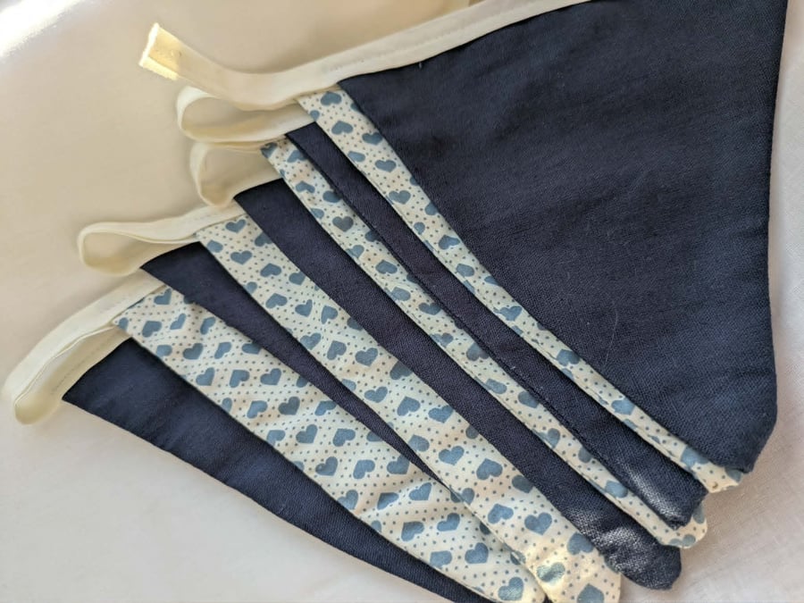 Handmade Bunting - Navy with Love Hearts 