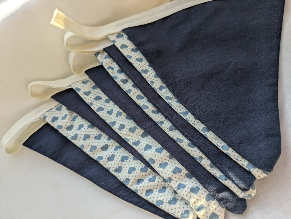 Handmade Bunting - Navy with Love Hearts 