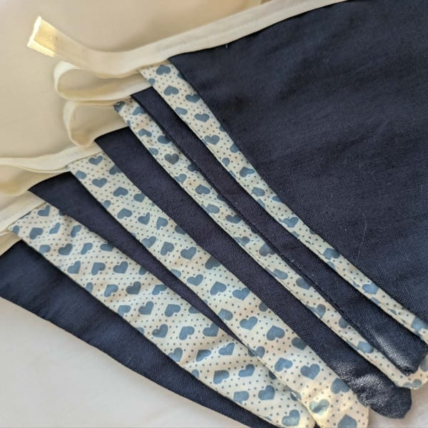 Handmade Bunting - Navy with Love Hearts 