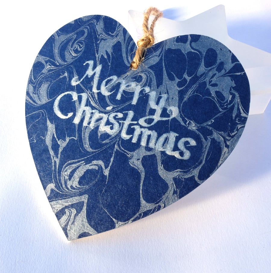 Marbled paper heart hanging Christmas decoration