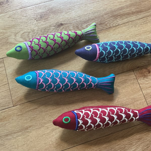 Embroidered Nordic fish , catnip kicker toy.