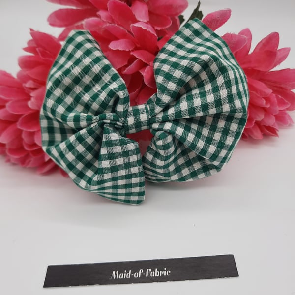 Hair bow slide clip in green gingham. 3 for 2 offer.  