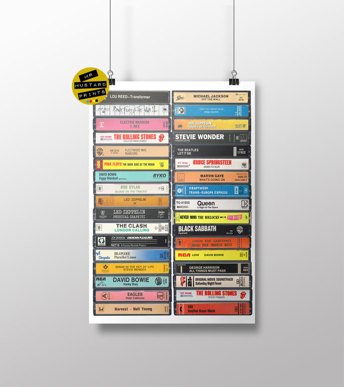 Greatest Albums of the 1970s Print - Vintage '70s Cassette Print