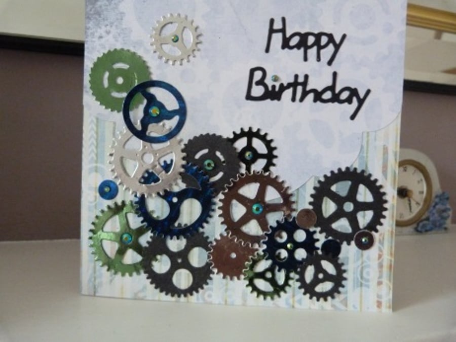 Mens Cogs Mechanical Birthday Card