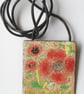 large oblong pendant on thong - poppies - Image 4