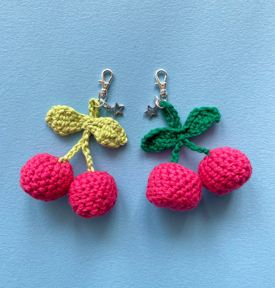 Crochet Handmade Cute Cherry Keyring, Fruit Keychain, 100% Cotton Bag Accessory