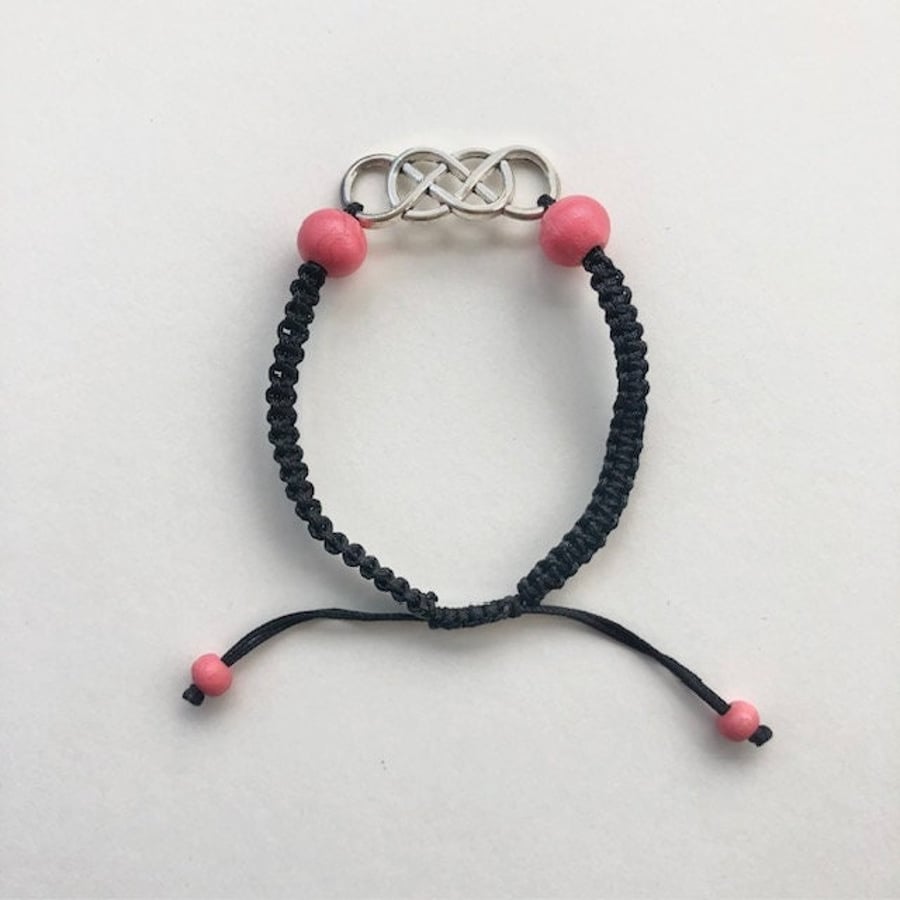Macrame friendship bracelet with double infinity charm- adjustable