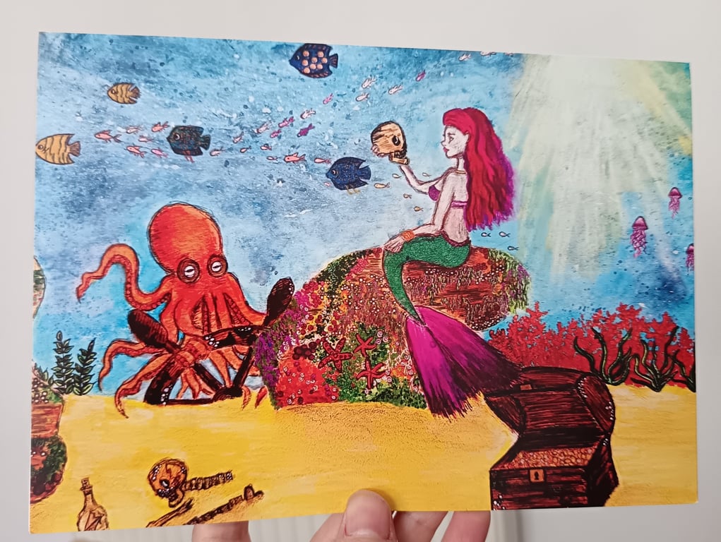 A5 Mermaid's Lair blank art print greetings card 