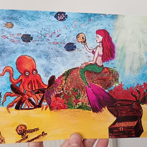 A5 Mermaid's Lair blank art print greetings card 