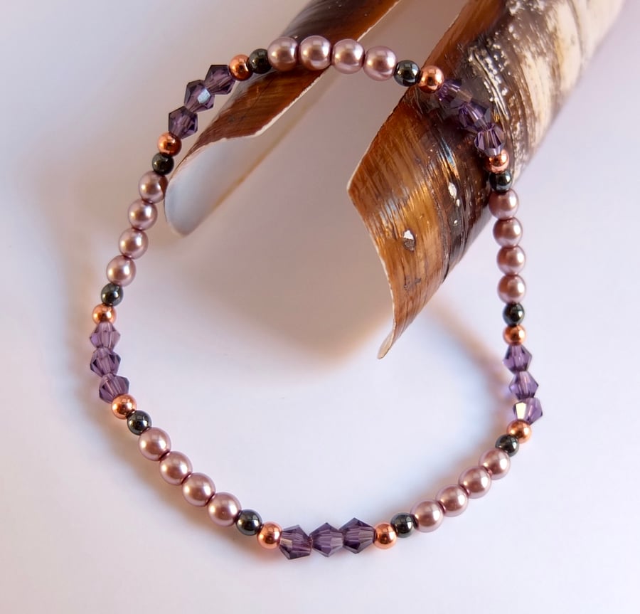 Dusky Mauve Preciosa Glass Pearl Bracelet