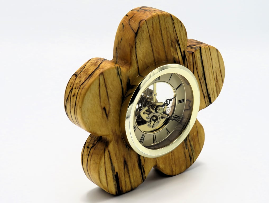 Handcrafted Spalted Beech Skeleton Flower Clock: SKU-Clox19
