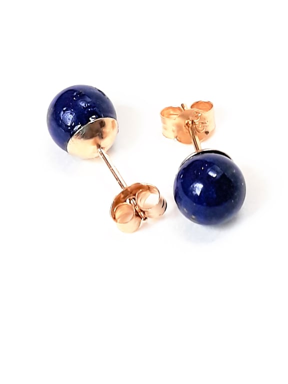 9CT Gold Stud Earrings with Blue Lapis Lazuli Stones