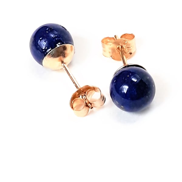 9CT Gold Stud Earrings with Blue Lapis Lazuli Stones