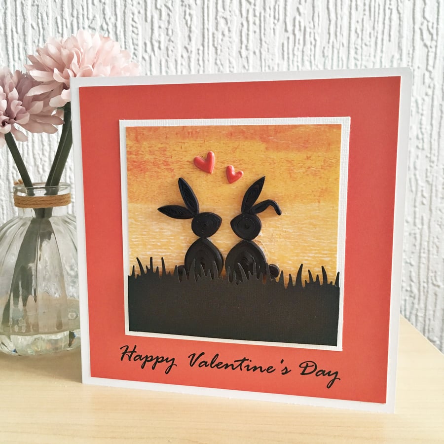 Valentine’s Day card - Quilled rabbits