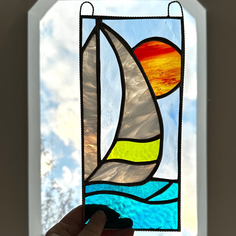 Stained Glass Sailing Boat Suncatcher - Sail Boat - Hanging Window Decoration