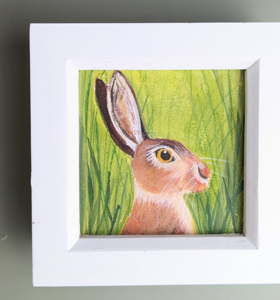 Original Hare painting - original mini framed painting 