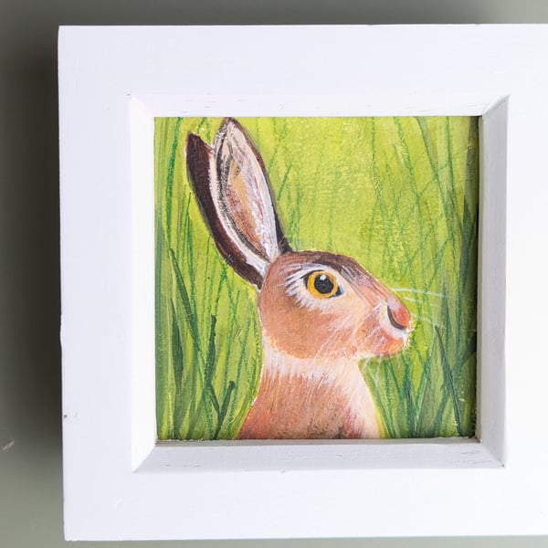 Original Hare painting - original mini framed painting 