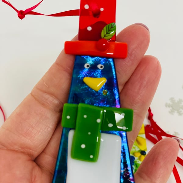Festive Christmas penguin - fused glass decoration