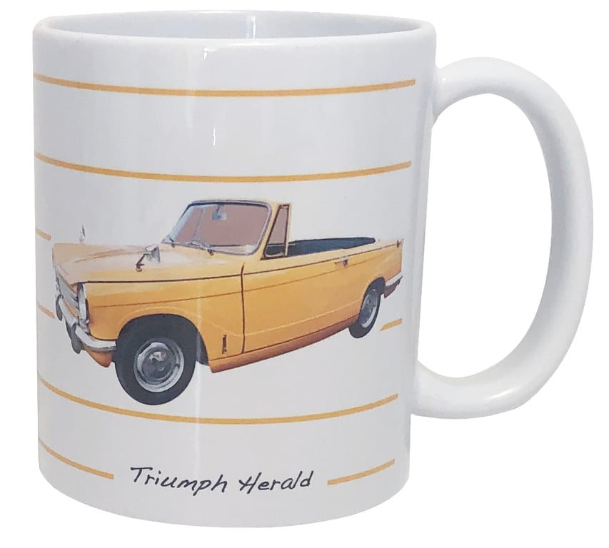 Triumph Herald Convertible 1970 - 11oz Ceramic Mug - Plain or Stripy Design